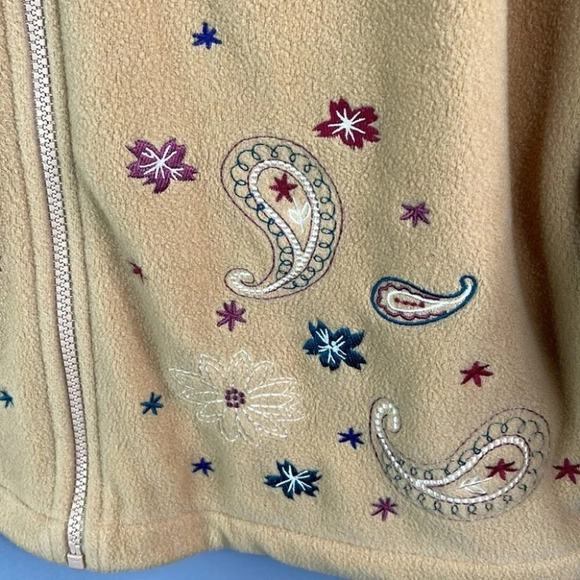 VINTAGE Tradition Country Paisley Embroidered Fleece Jacket Tan Zip Grandma L - Picture 5 of 11